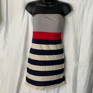 Large Jameson Whiskey Strapless Dress - Blue, Beige, Red